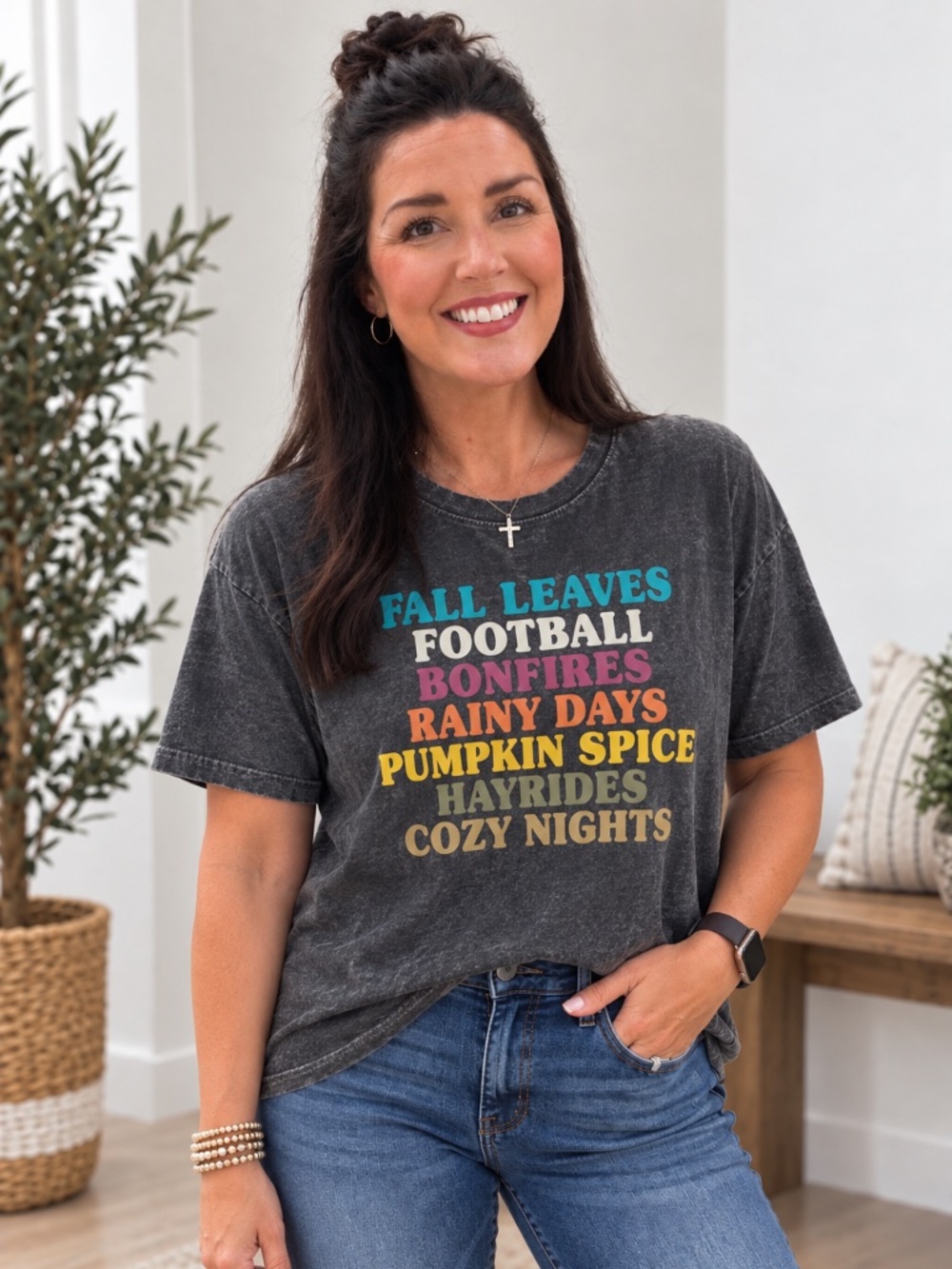 Fifth Sun Fall Graphic Tee Womens Medium Distressed Vintage Look Autumn T Shirt